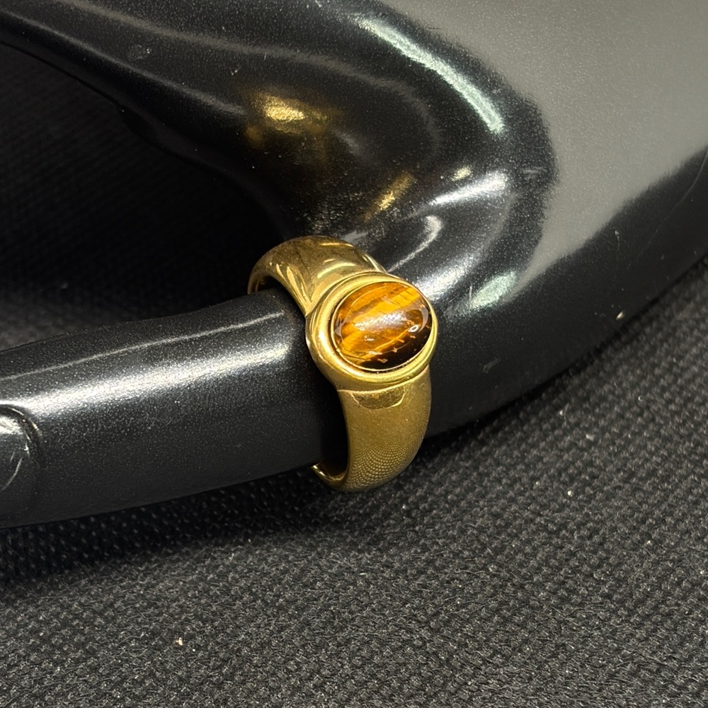18k Gold P Genuine Tiger’s Eye Men’s Ring - Picture 2 of 5